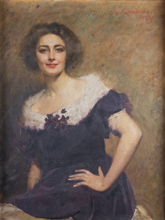 CARLO GAUDINA<BR>Torino 1878 - 1937<BR>"Ritratto di Giovane donna con viole del pensiero" 1922