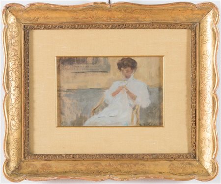 Carlo Corsi (Nizza 1879 - Bologna 1966), “Figura in bianco che lavora”.