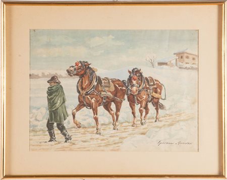 Pittore del XX sec., “Sulla neve”.