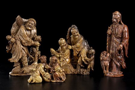 QUATTRO SCULTURE IN PIETRA SAPONARIA<br>Cina, XX secolo