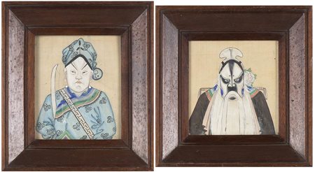 DUE MEZZOBUSTI DI ATTORI DELL'OPERA DI PECHINO<br>Cina, XX secolo