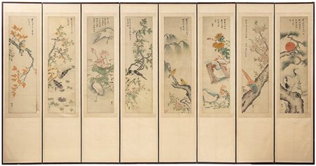 PARAVENTO A OTTO ANTE CON 'FIORI E UCCELLI'<br>Corea, inizio del XX secolo<br><br>