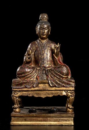 DIVINITÀ BUDDHISTA IN LEGNO<br>Giappone, XIX secolo<br>