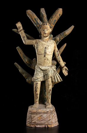 SAN SEBASTIANO IN LEGNO DIPINTO<br>Indo-portoghese, XVIII-XIX secolo