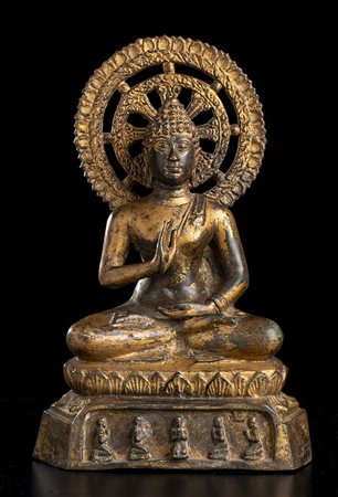 BUDDHA IN BRONZO DORATO<br>Thailandia, XX secolo