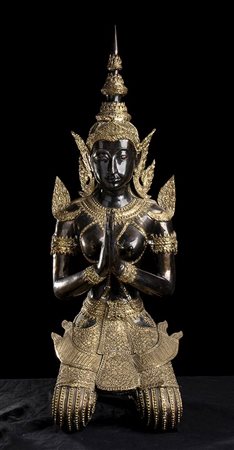DIVINITÀ IN BRONZO PARZIALMENTE DORATO<br>Thailandia, XX secolo
