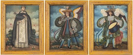 TRE DIPINTI DI TEMA CRISTIANO<br>Perù, stile coloniale, XX secolo