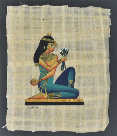 STAMPA EGIZIANA SU PAPIRO raffigurante donna in veste cerimoniale cm 26x22