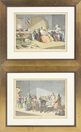 C. W. Griessmann COPPIA DI INCISIONI raffiguranti scene di vita quotidiana cm...
