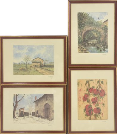 Giorgio Buffa LOTTO DI 4 INCISIONI A COLORI SU CARTA battute cm 16x21, su...