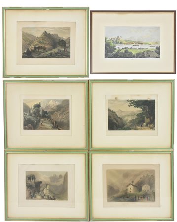 LOTTO DI 6 STAMPE A COLORI raffiguranti vari paesaggi alpini cm 17x23...