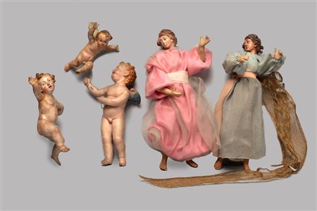 Lotto di cinque angeli in terracotta, Napoli secolo XIX