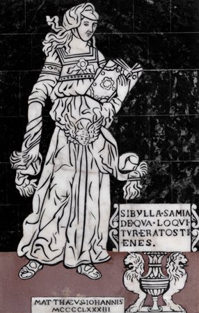 Giuseppe Corsini (attivo a Siena, secolo XIX) - Formella del pavimento del Duomo di Siena raffigurante la Sibilla Samia, 1890