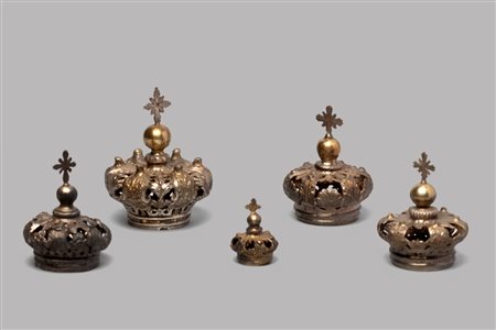 Lotto di cinque piccole corone in argento, Napoli secolo XIX