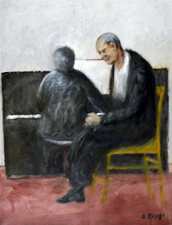ROSAI OTTONE (Firenze 1895 - Ivrea 1957) "Pianista e uomo seduto" Olio su...