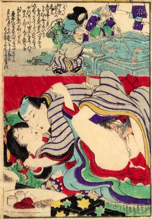 Stampa shunga raffigurante scena erotica, Giappone periodo Meiji