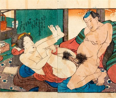 Stampa shunga, raffigurante scena erotica, Giappone periodo Meiji