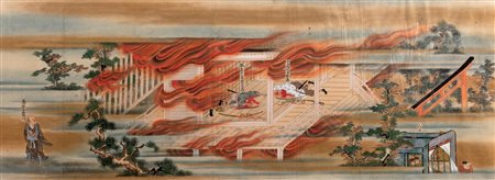 Palazzo in fiamme, scuola di Tosa, Giappone secolo XIX