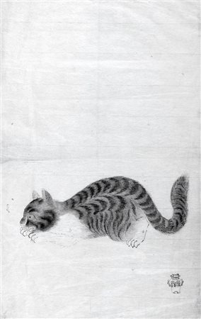 Stampa raffigurante gatto, Giappone secolo XX