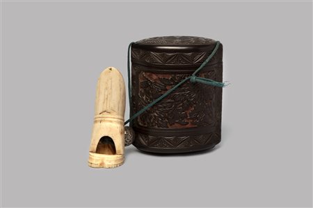 Inro in lacca nera e marrone, Giappone periodo Meiji