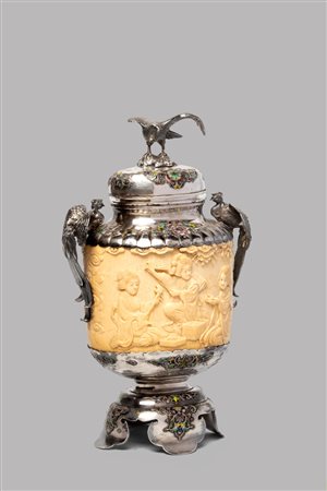 Vaso in argento, avorio e smalti, Giappone periodo Meiji