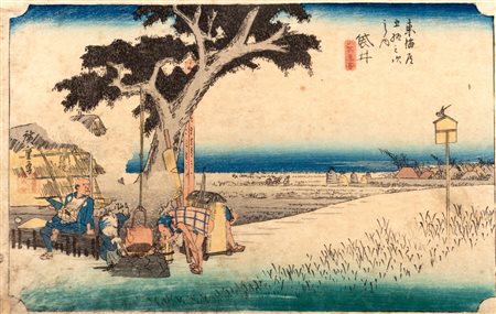 Hiroshige - Quattro stampe dalla serie "53 stazioni di Tokaido" Giappone periodo Meiji
