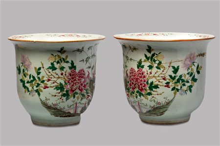 Coppia di porta vasi famiglia rosa, Cina  secolo XIX