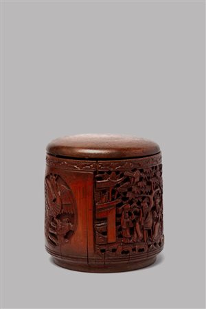Scatola cilindrica in bamboo con coperchio, Cina secolo XIX 
