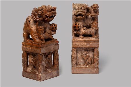 Coppia di grandi sigilli in pietra saponaria, Cina secolo XIX