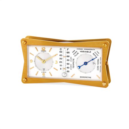 Jaeger-LeCoultre orologio da tavolo con svegliarino, termometro & barometro, anni ‘60
