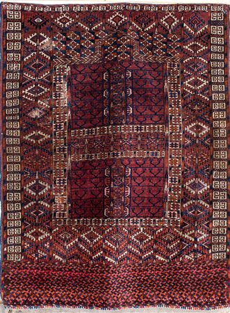 Antico tappeto turcomanno Tekke rosso, utilizzato dalle popolazioni nomadi...