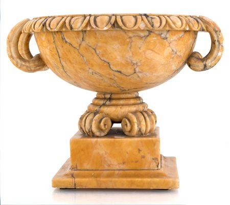 Vaschetta biansata in marmo giallo di Siena, XIX secolo a forma di coppa...