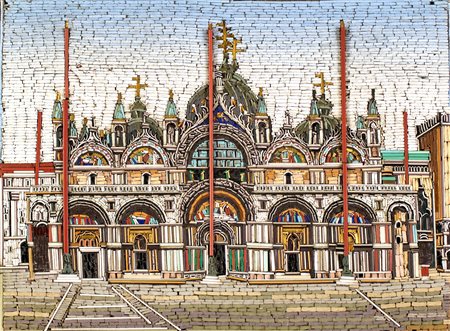 Mosaico minuto in paste vitree, inizi del XX secolo raffigurante la facciata...