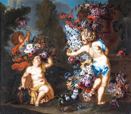 Pittore del XVIII secolo, Allegoria della primavera olio su tela, 49x59