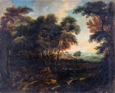 Pittore del XVIII secolo, Paesaggio fluviale Provenienza: già collezione...