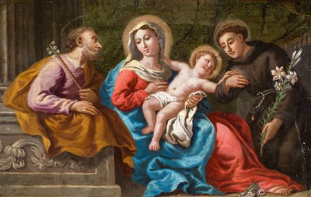 Natale Schiavoni, Sacra Famiglia con Sant'Antonio da Padova Firmato in basso...