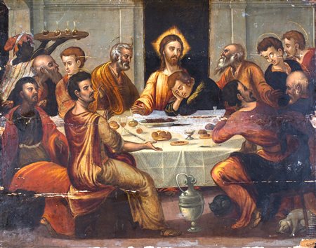 Pittore del XVII secolo, L' Ultima Cena olio su tavola, 90x116
