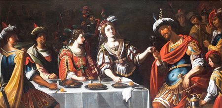 Scuola Toscana del XVII secolo, Convito per le nozze di Ester e Assuero olio...