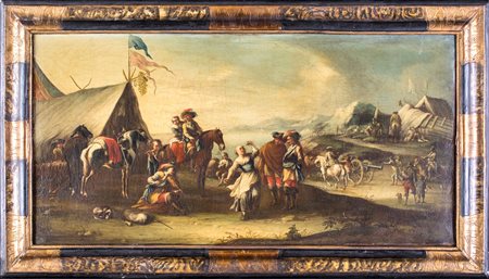 Philips Wouwermann, Accampamento militare con soldati e donne che ballano e...