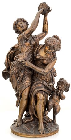 Claude Michel Clodion, Gruppo in bronzo patinato, XIX secolo raffigurante una...