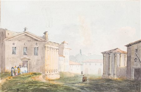 Simone Pomardi, Veduta del Campo Boario con processione a Santa Maria...