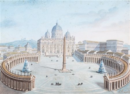 Simone Pomardi, Veduta di Piazza San Pietro e la Basilica Vaticana Firmato in...