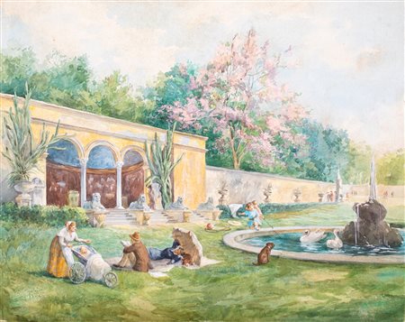 Cesare Tiratelli, Portico dei Leoni a Villa Borghese Firmato in basso a...