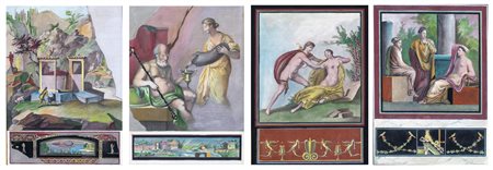 Quattro incisioni acquerellate, fine del XVIII secolo da "Le Antichità di...