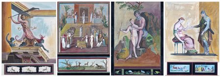 Quattro incisioni acquerellate, fine del XVIII secolo da "le Antichità di...