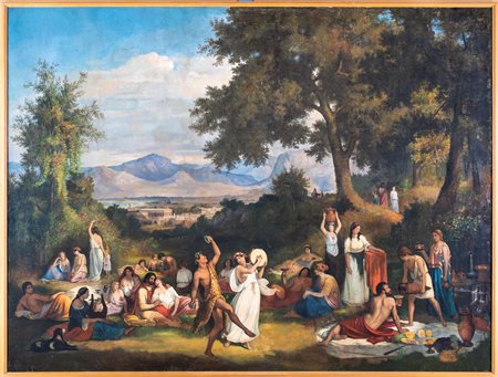 Pittore del XIX secolo, Baccanale olio su tela, 150x198