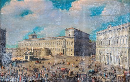 Pittore del XIX secolo, Veduta della piazza e del palazzo del Quirinale a...