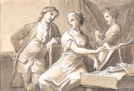 Antonio Zucchi, Tre figure in un interno - scena di conversazione...