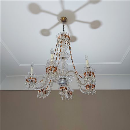 Lampadario in vetro incolore, fine XIX/inizio XX secolo F2, ,