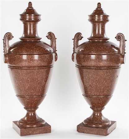 Coppia di vasi in scagliola ad imitazione del porfido F2, , altezza cm 75